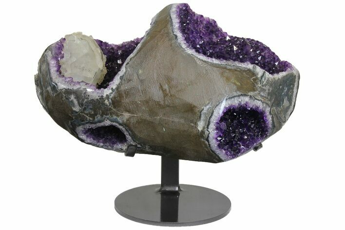 Unique Amethyst Geode with Calcite on Metal Stand - Uruguay #171899